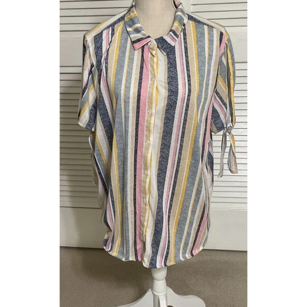 Eden & Olivia Short Sleeve‎ Striped Button Up Multicolor Casual Shirt Size 3X